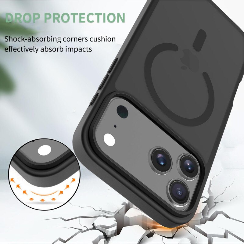 Husa de Protectie Magnetic, compatibil cu iPhone 17 pro max, 2mm ultra-subtire, Ofera protectie superioara la caderi de 1.2m, negru mat