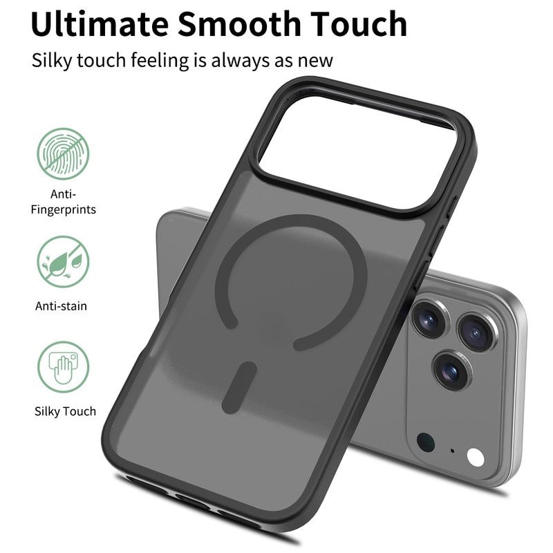 Husa de Protectie Magnetic, compatibil cu iPhone 17 pro max, 2mm ultra-subtire, Ofera protectie superioara la caderi de 1.2m, negru mat
