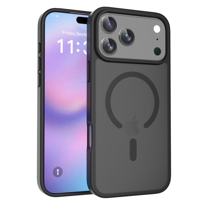Husa de Protectie Magnetic, compatibil cu iPhone 17 pro max, 2mm ultra-subtire, Ofera protectie superioara la caderi de 1.2m, negru mat