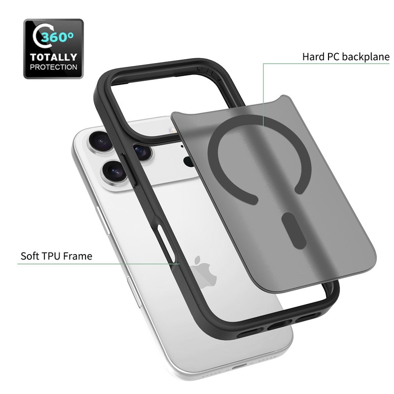 Husa magnetica pentru iPhone 17 Pro - Compatibila cu standardul magnetic universal, cu protectie anti-soc ultra-subtire de 2mm. Ofera protectie superioara la caderi de 1.2m，negru mat