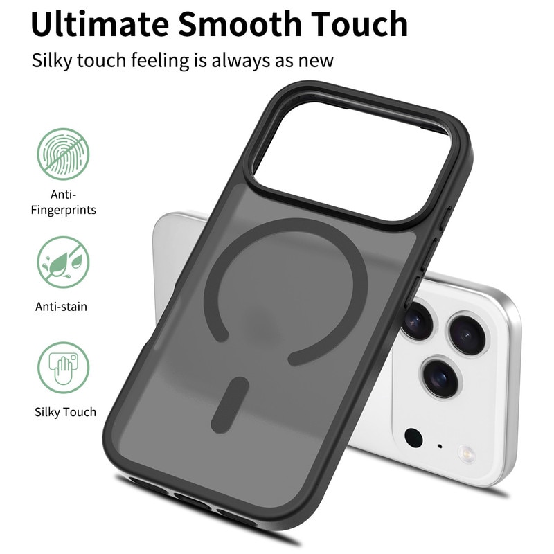 Husa magnetica pentru iPhone 17 Pro - Compatibila cu standardul magnetic universal, cu protectie anti-soc ultra-subtire de 2mm. Ofera protectie superioara la caderi de 1.2m，negru mat