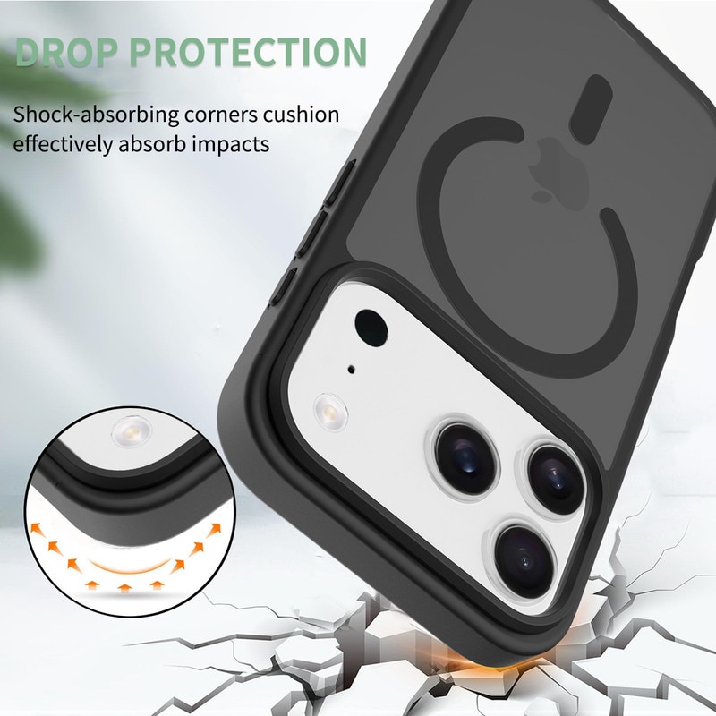 Husa magnetica pentru iPhone 17 Pro - Compatibila cu standardul magnetic universal, cu protectie anti-soc ultra-subtire de 2mm. Ofera protectie superioara la caderi de 1.2m，negru mat