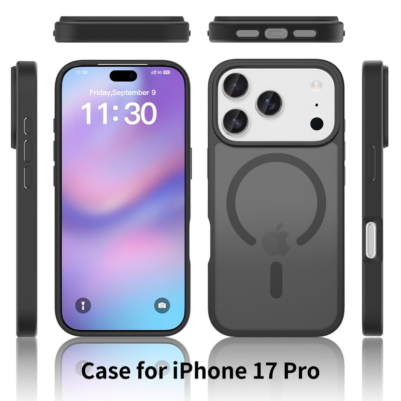 Husa magnetica pentru iPhone 17 Pro - Compatibila cu standardul magnetic universal, cu protectie anti-soc ultra-subtire de 2mm. Ofera protectie superioara la caderi de 1.2m，negru mat