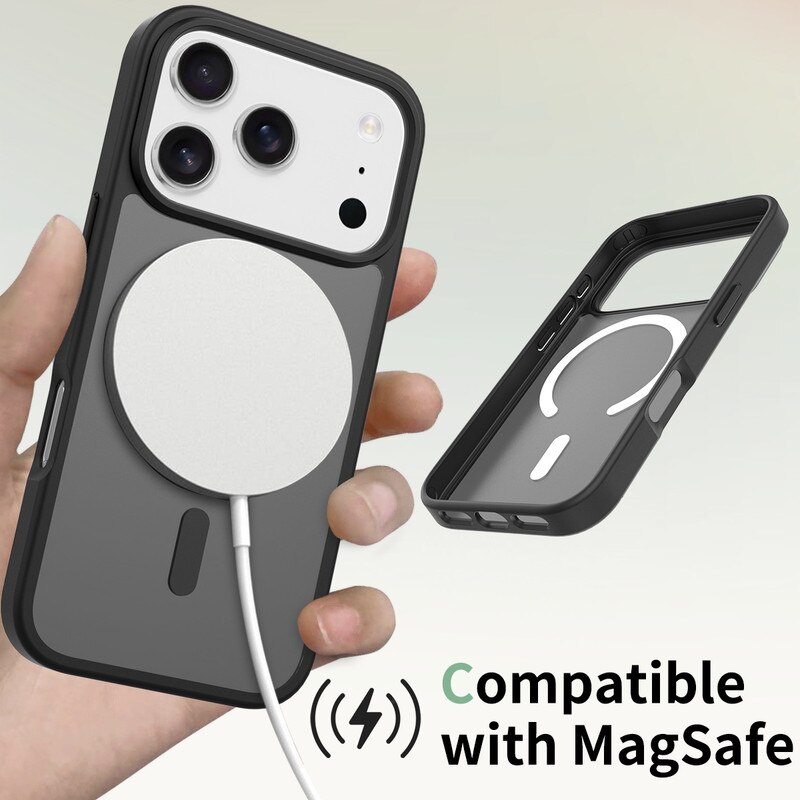 Husa magnetica pentru iPhone 17 Pro - Compatibila cu standardul magnetic universal, cu protectie anti-soc ultra-subtire de 2mm. Ofera protectie superioara la caderi de 1.2m，negru mat
