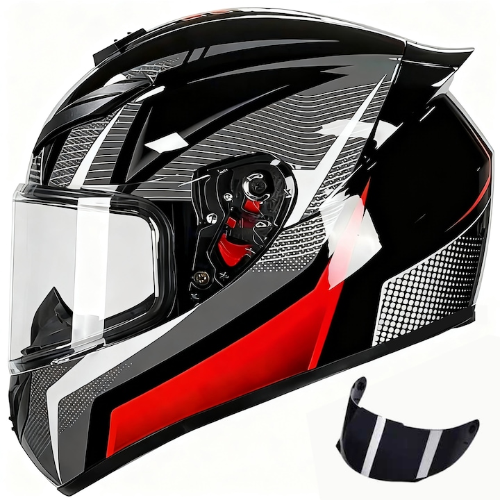 Casca integrala VPUINEFE pentru motocicleta, ABS, ventilatie, rosu si gri, marimea S (52-53cm), unisex