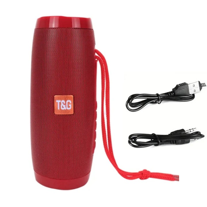 Hordozható hangszórók, erős basszus, színes LED világítás, hordozható, 72.6x72.9x178.7mm, piros