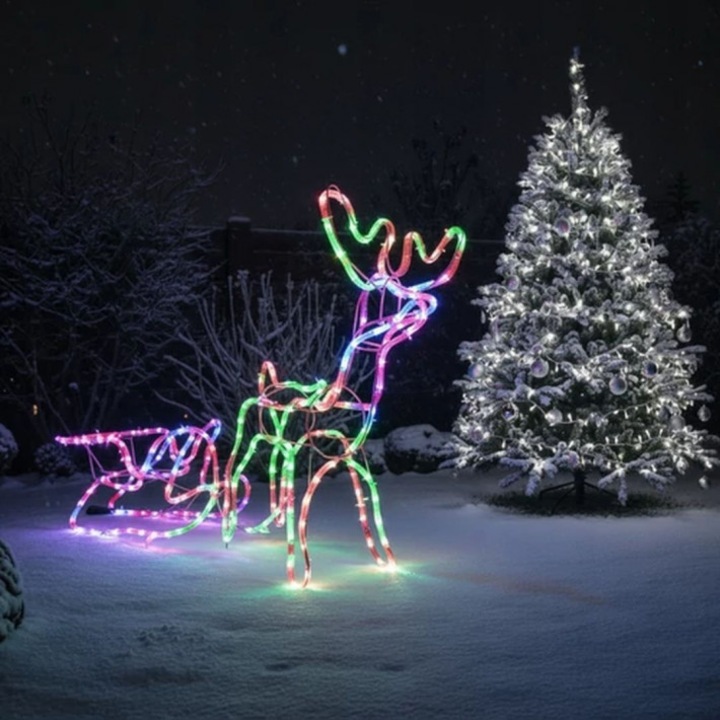 Ren cu sanie 3D LED de Crăciun, 120 cm, decorațiune de Crăciun pentru interior și exterior, RGB color 220 V