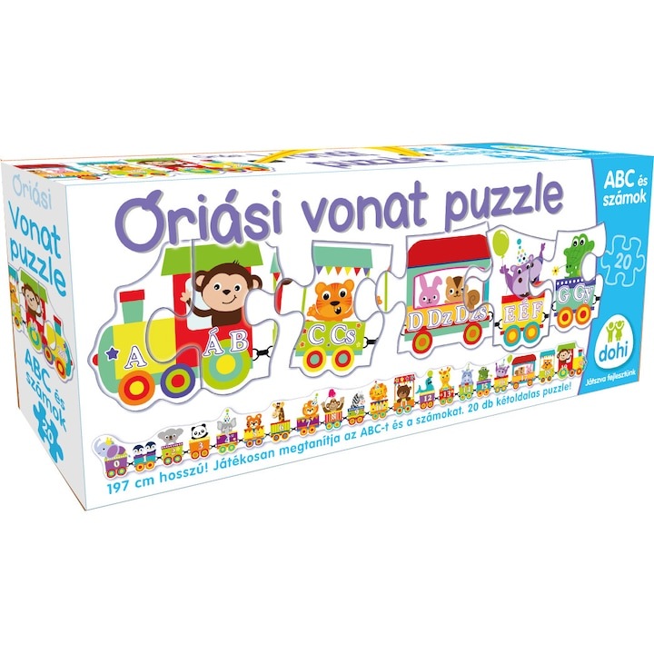 Hatalmas vonat puzzle, magyar számok és ábécé