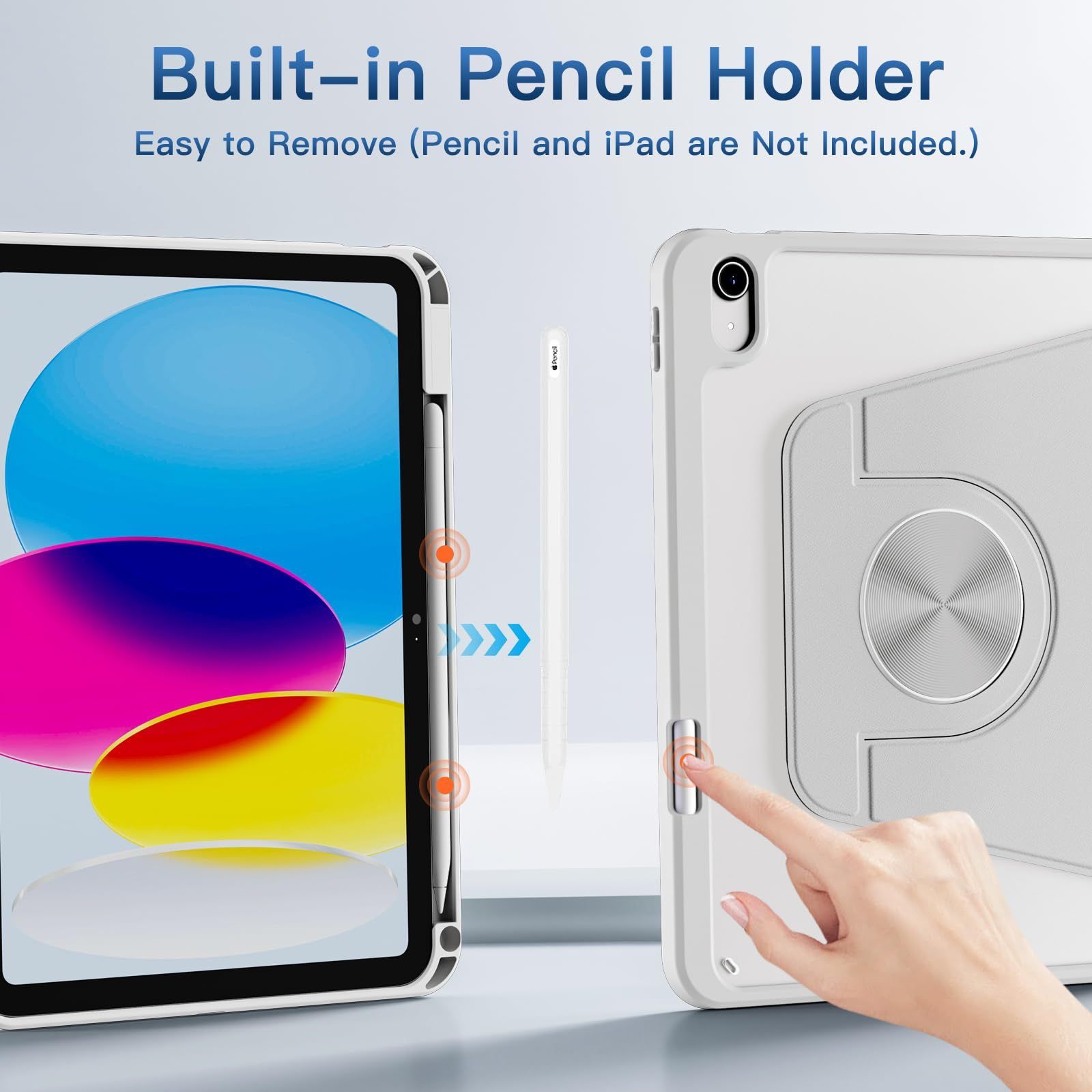 Husa 360 Smart Cover compatibila cu iPad 11 (2025) 11", iPad 10 (2022) 10.9", Spate detasabil, Pencil Slot Rebound, Wake-Sleep, Camera Protection, Gri/Transparent