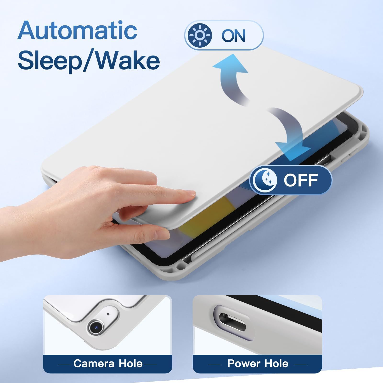 Husa 360 Smart Cover compatibila cu iPad 11 (2025) 11", iPad 10 (2022) 10.9", Spate detasabil, Pencil Slot Rebound, Wake-Sleep, Camera Protection, Gri/Transparent