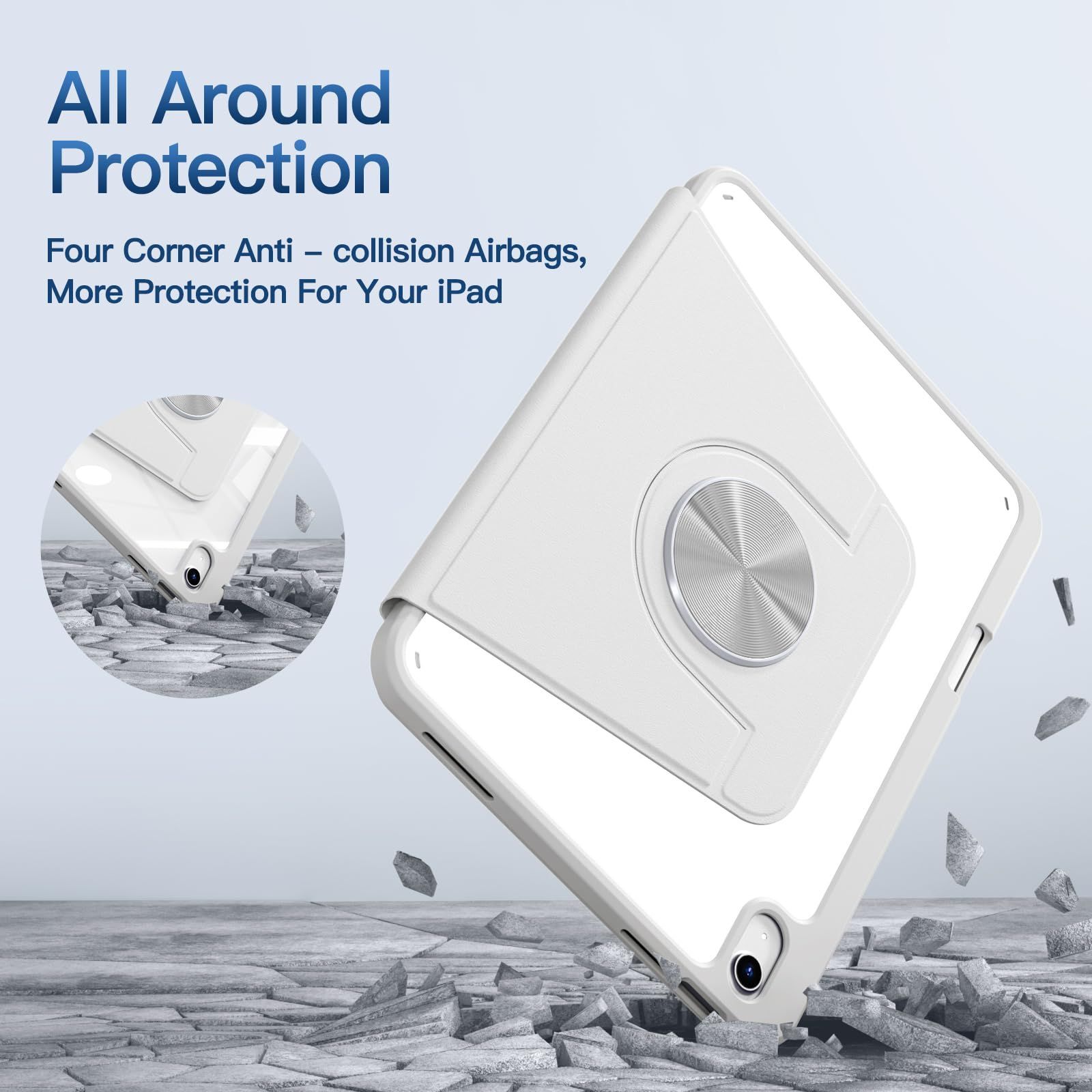 Husa 360 Smart Cover compatibila cu iPad 11 (2025) 11", iPad 10 (2022) 10.9", Spate detasabil, Pencil Slot Rebound, Wake-Sleep, Camera Protection, Gri/Transparent
