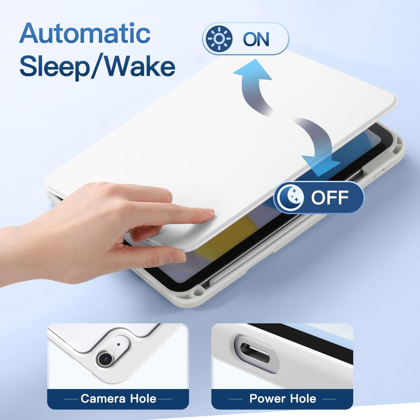 Husa 360 Smart Cover compatibila cu iPad 11 (2025) 11", iPad 10 (2022) 10.9", Spate detasabil, Pencil Slot Rebound, Wake-Sleep, Camera Protection, Alb/Transparent