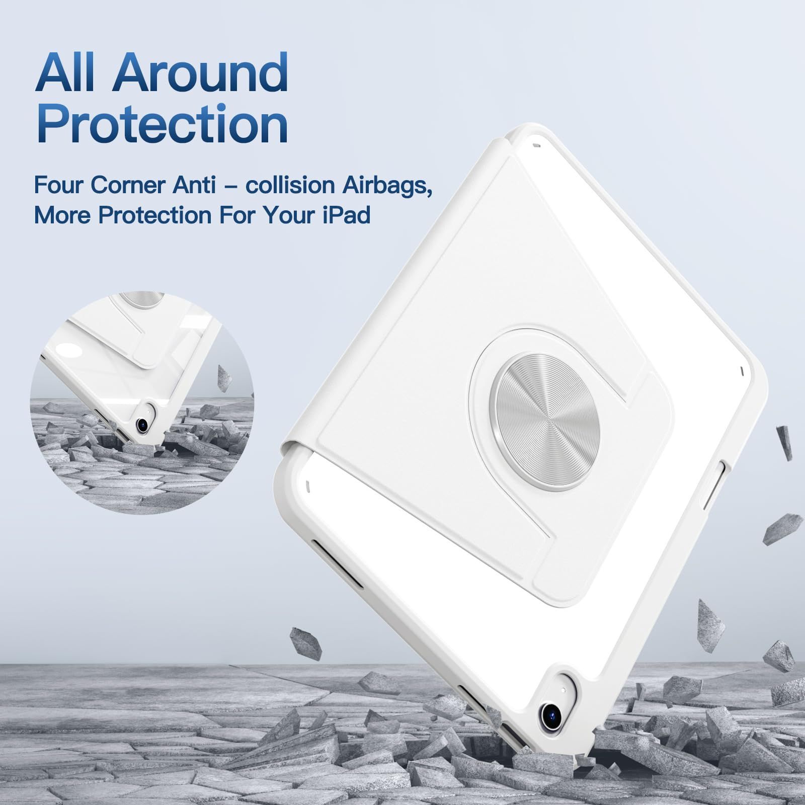 Husa 360 Smart Cover compatibila cu iPad 11 (2025) 11", iPad 10 (2022) 10.9", Spate detasabil, Pencil Slot Rebound, Wake-Sleep, Camera Protection, Alb/Transparent