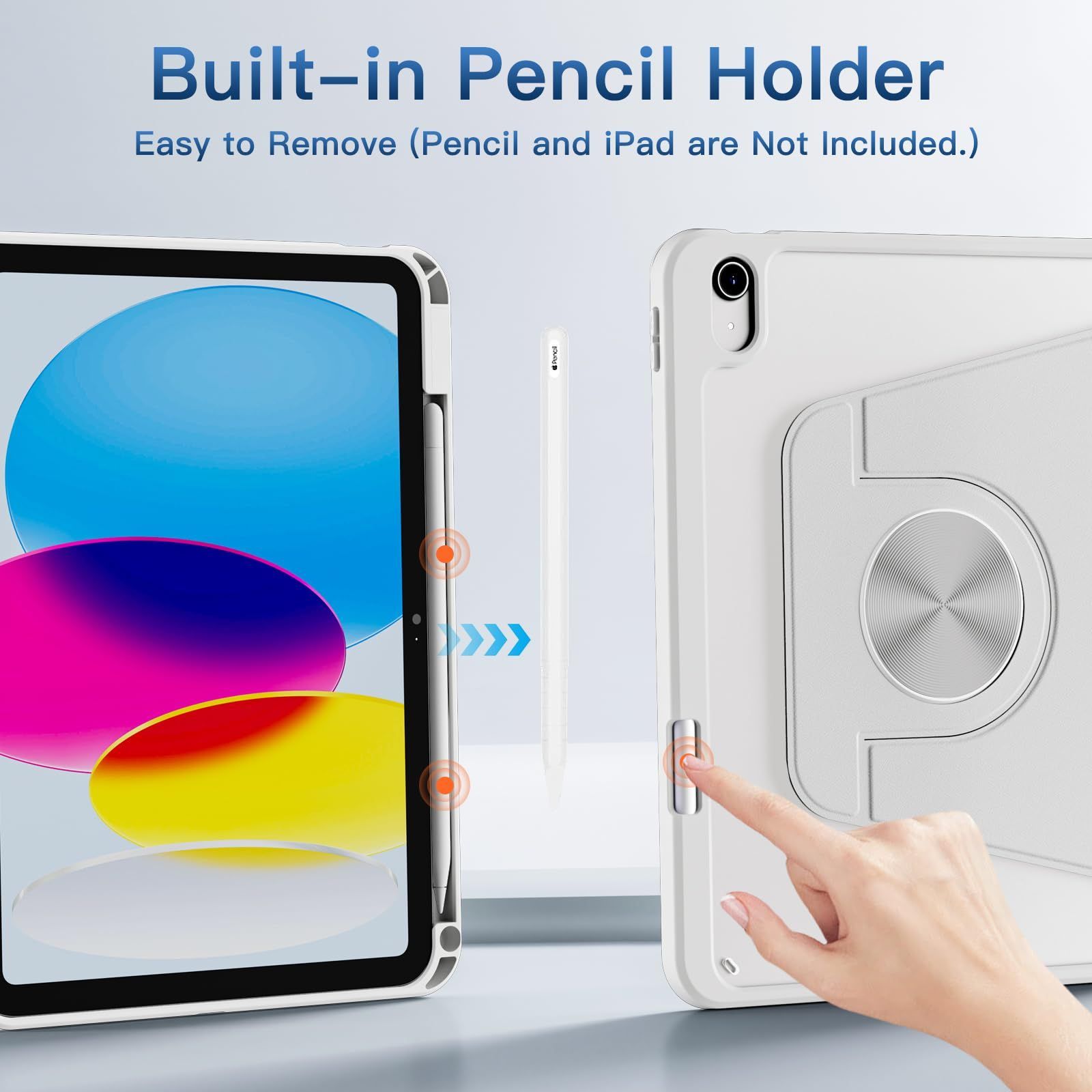 Husa 360 Smart Cover compatibila cu iPad 11 (2025) 11", iPad 10 (2022) 10.9", Spate detasabil, Pencil Slot Rebound, Wake-Sleep, Camera Protection, Alb/Transparent