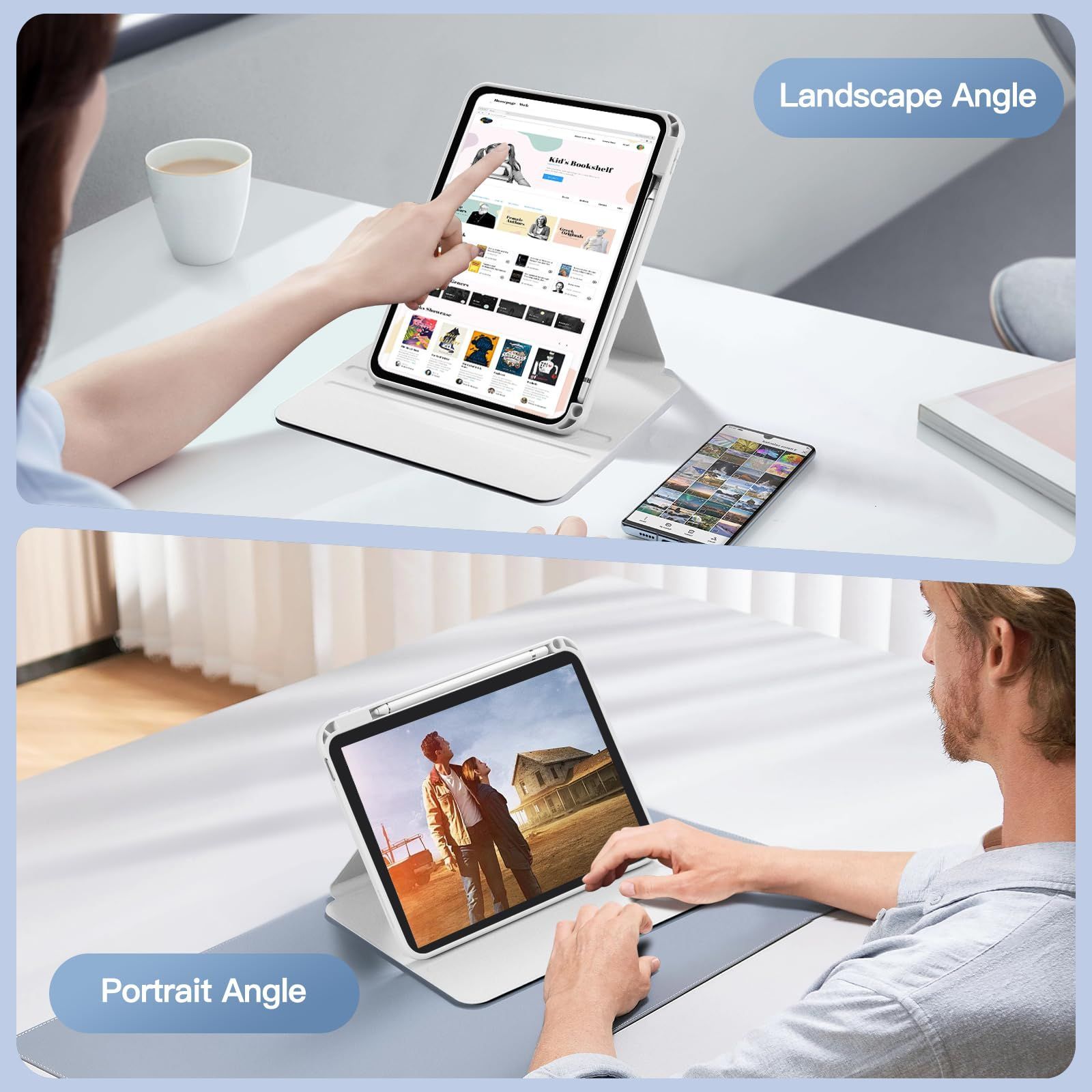 Husa 360 Smart Cover compatibila cu iPad 11 (2025) 11", iPad 10 (2022) 10.9", Spate detasabil, Pencil Slot Rebound, Wake-Sleep, Camera Protection, Alb/Transparent