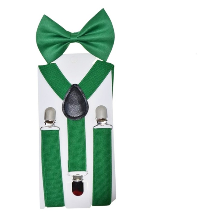 Set papion si bretele, baieti, verde