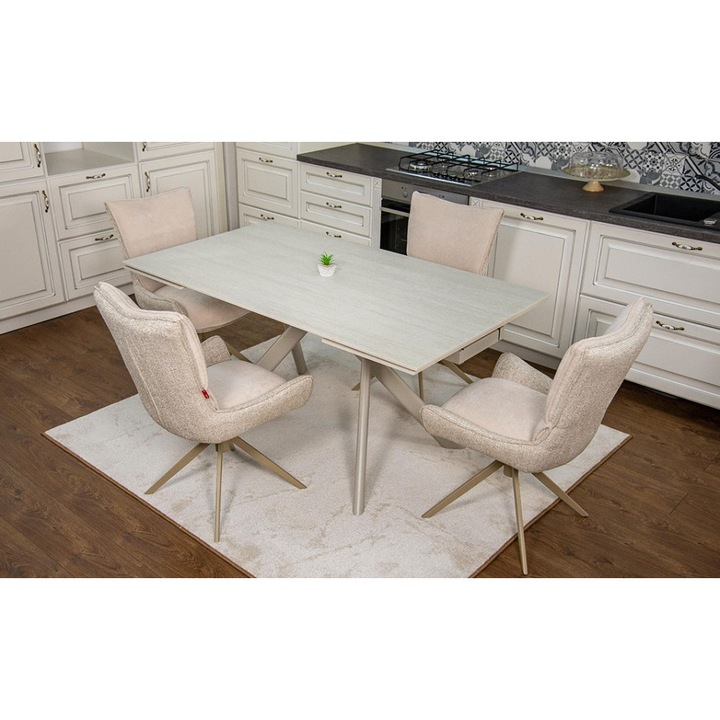 Set Masa Living Extensibila Bej DTM0107 cu 4 Scaune DCM0607CS Bej