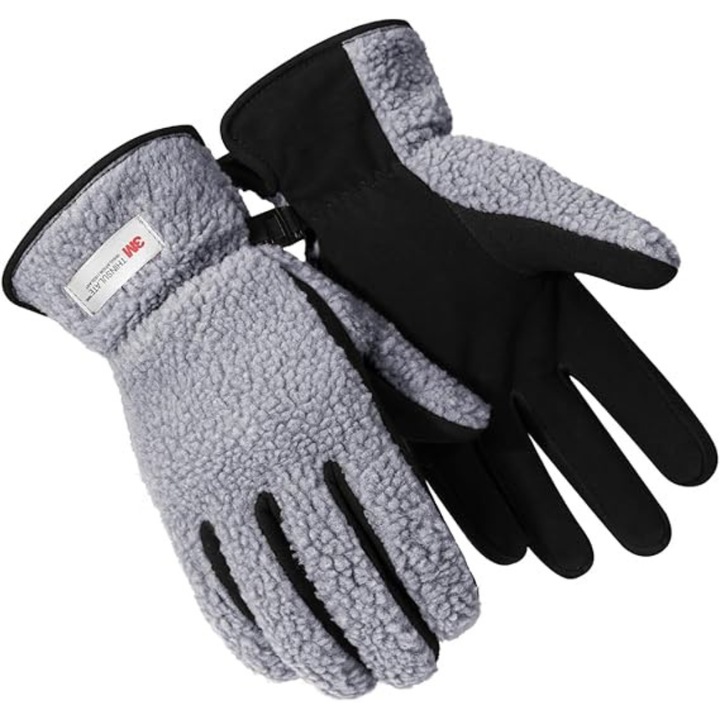 Manusi de iarna pentru barbati cu fleece, Negru/Gri