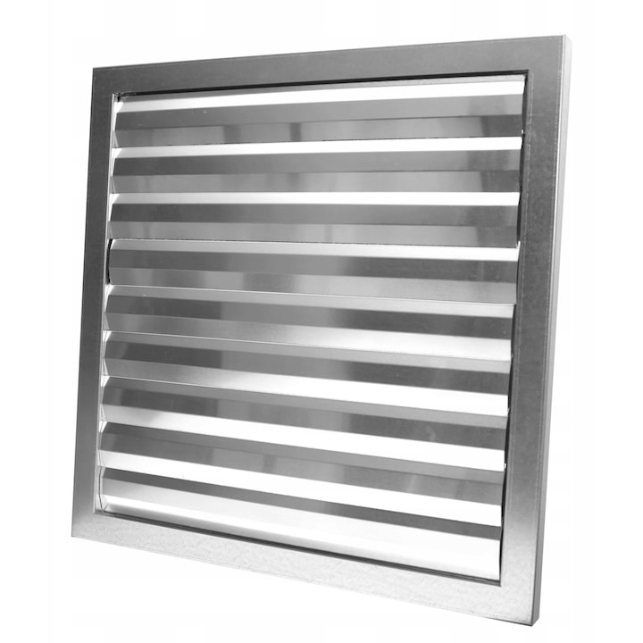 Grila De Ventilatie Cu Obloane Gravitationale, Dospel, 55x55 cm, Otel Zincat, Argintiu, Rezistenta La Conditii Atmosferice, Usor De Montat, Argintiu