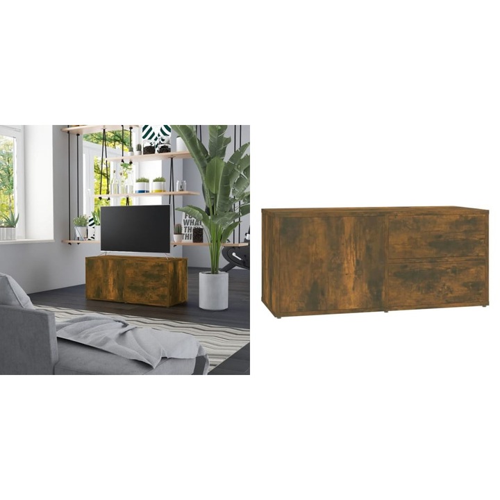 Comoda TV, stejar fumuriu, 80x34x36 cm, lemn prelucrat