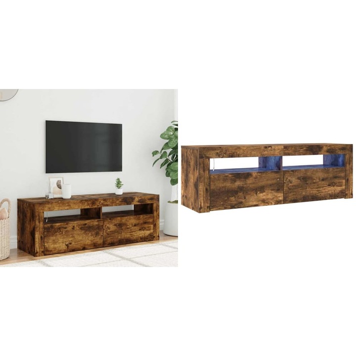 Comoda TV cu lumini LED, stejar fumuriu, 120x35x40 cm