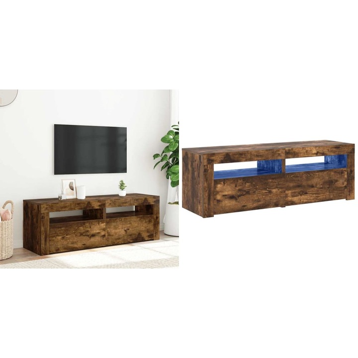 Comoda TV cu lumini LED, stejar fumuriu, 120x35x40 cm