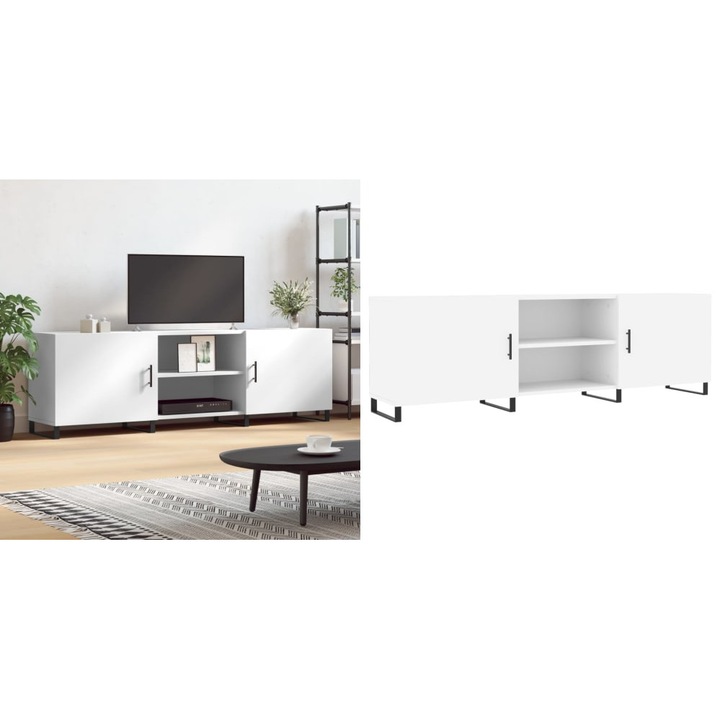 Comoda TV, alb, 150x30x50 cm, lemn compozit