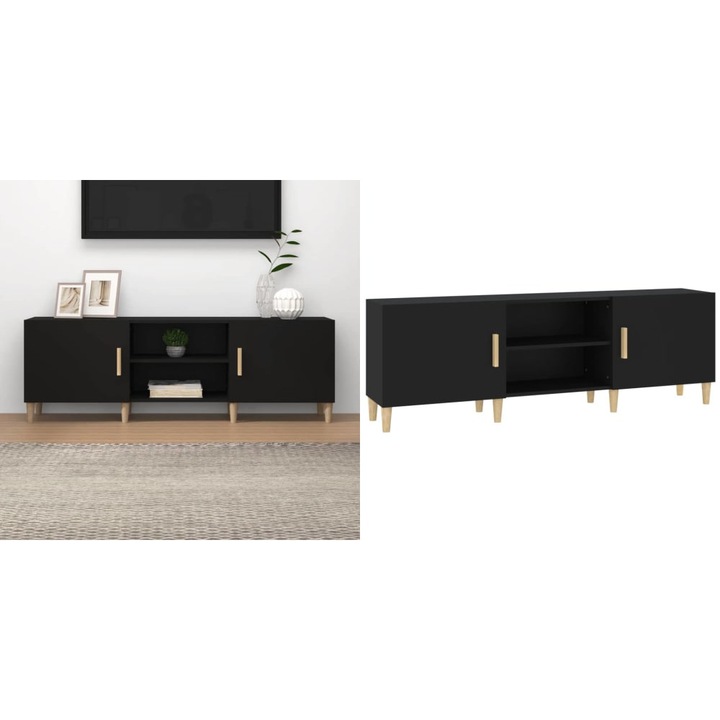 Comoda TV, negru, 150x30x50 cm, lemn compozit