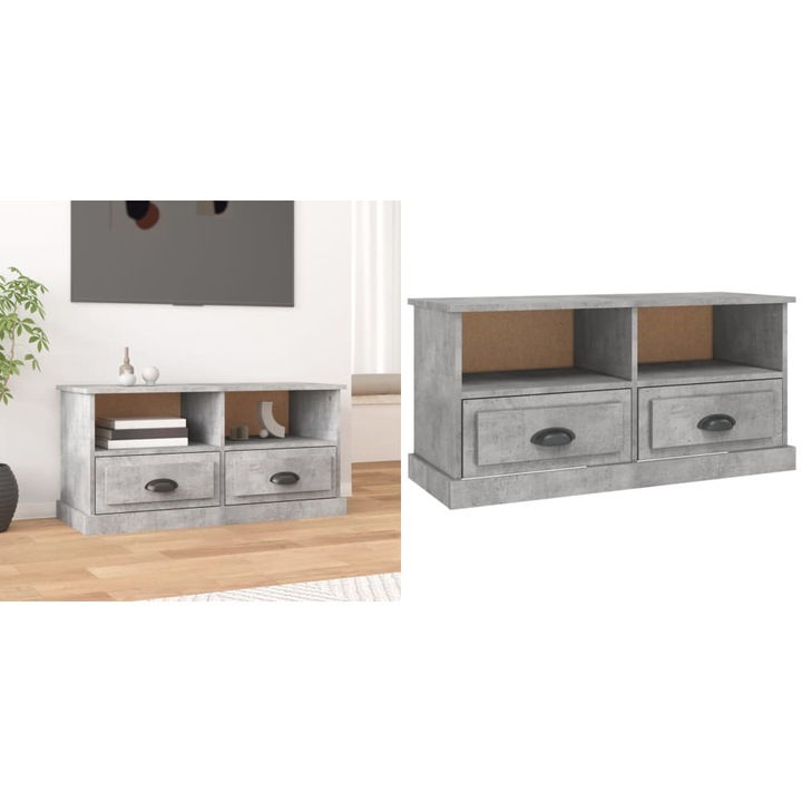 Comoda TV, gri beton, 93x35, 5x45 cm, lemn prelucrat