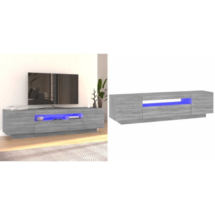 Comoda TV cu lumini LED, gri sonoma, 160x35x40 cm