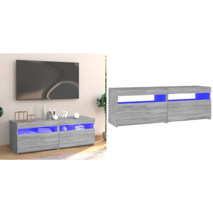 Comoda TV cu lumini LED, gri sonoma, 120x35x40 cm