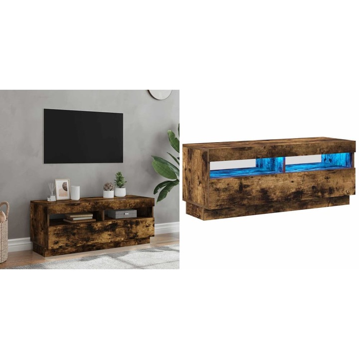 Comoda TV cu lumini LED, stejar fumuriu, 100x35x40 cm