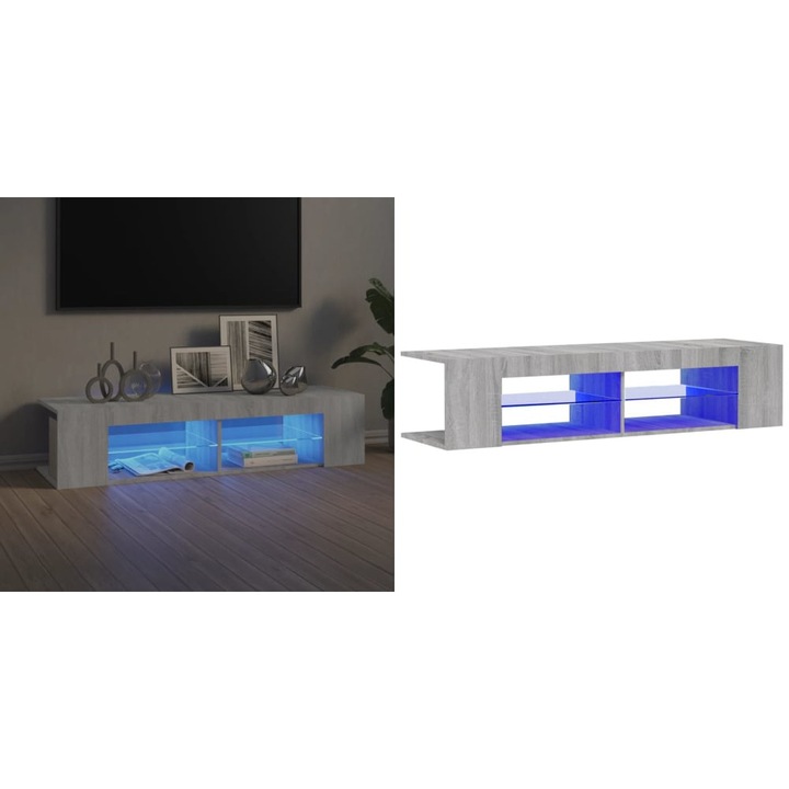 Comoda TV cu lumini LED, gri sonoma, 135x39x30 cm