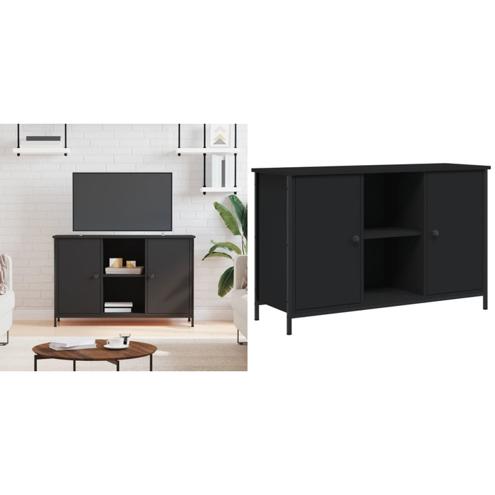 Comoda TV, negru, 100x35x65 cm, lemn compozit