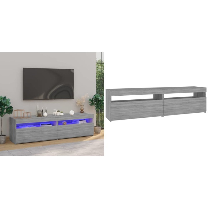 Comoda TV cu lumini LED, 2 buc., Sonoma gri, 75x35x40 cm