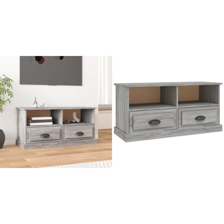 Comoda TV, gri sonoma, 93x35, 5x45 cm, lemn prelucrat