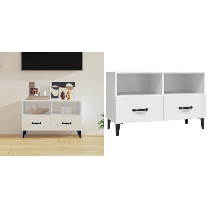 Comoda TV, alb extralucios, 80x36x50 cm, lemn prelucrat