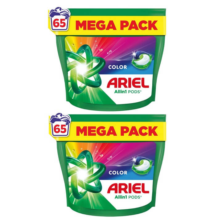 Set 2x Detergent de rufe capsule Ariel All in One PODS Color, 65 spalari