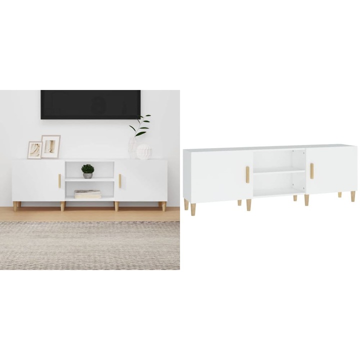 Comoda TV, alb, 150x30x50 cm, lemn compozit