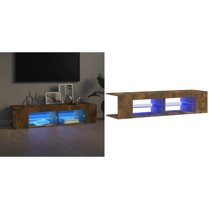 Comoda TV cu lumini LED, stejar fumuriu, 135x39x30 cm