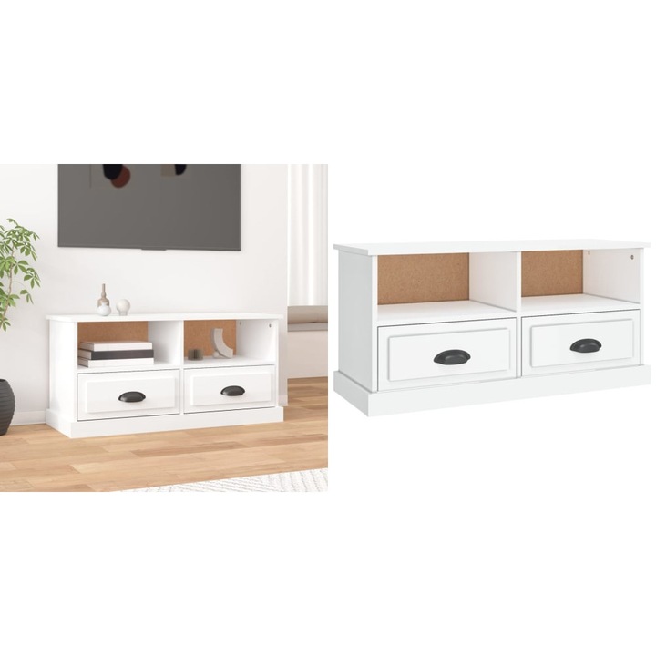 Comoda TV, alb extralucios, 93x35, 5x45 cm, lemn prelucrat