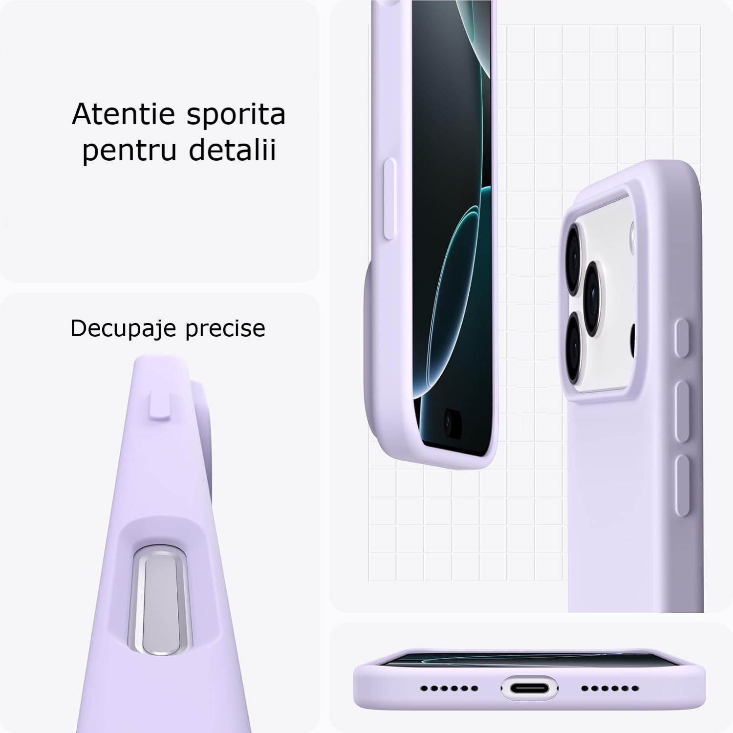 Husa protectie compatibila cu iPhone 17 Pro Max, slim, silicon Mov cu interior din microfibra, protectie camera, protectie ecran, ISAG