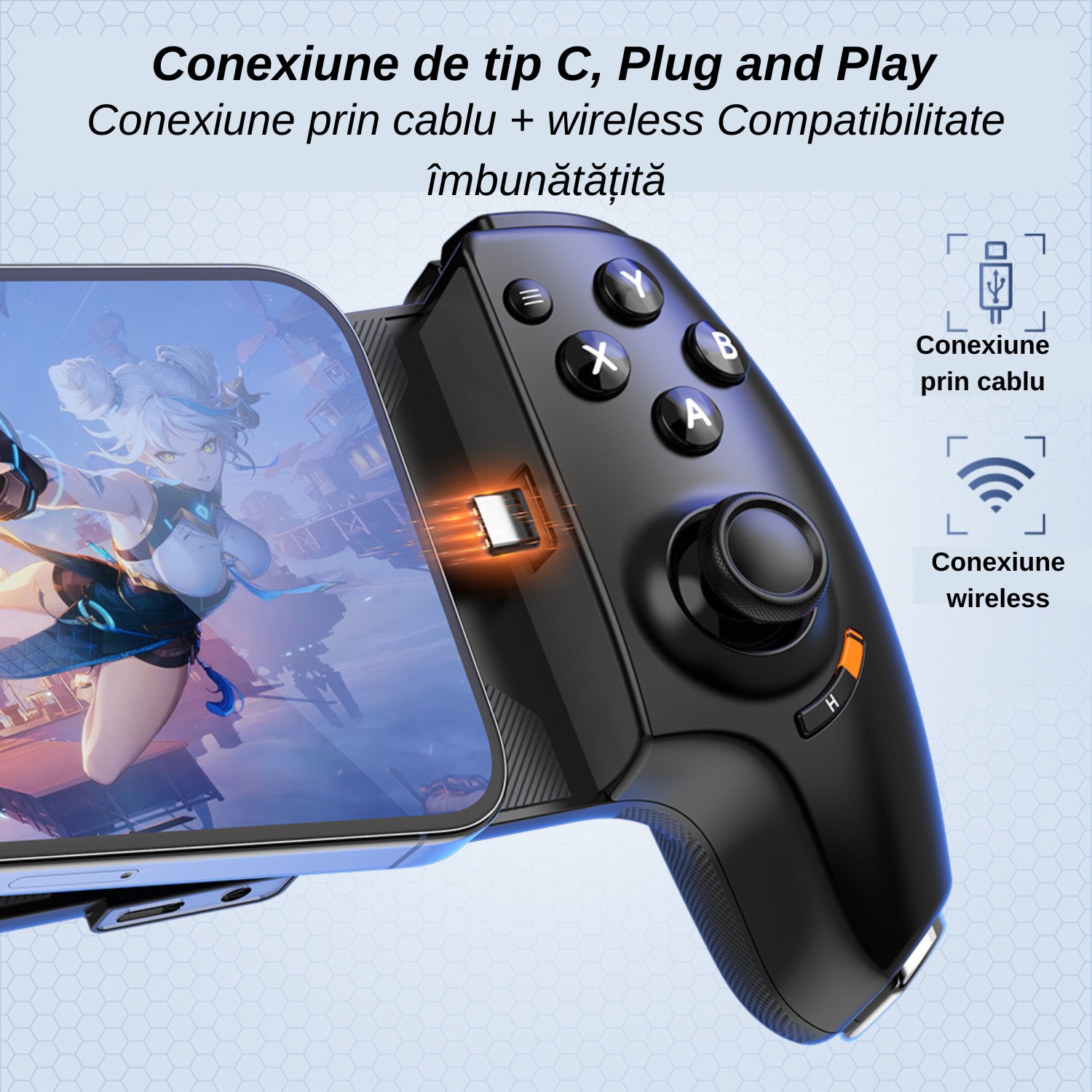 Gamepad Universal Wireless AB01 – Joystick Telescopic Bluetooth + Cablu, Compatibil Android, iOS si PC