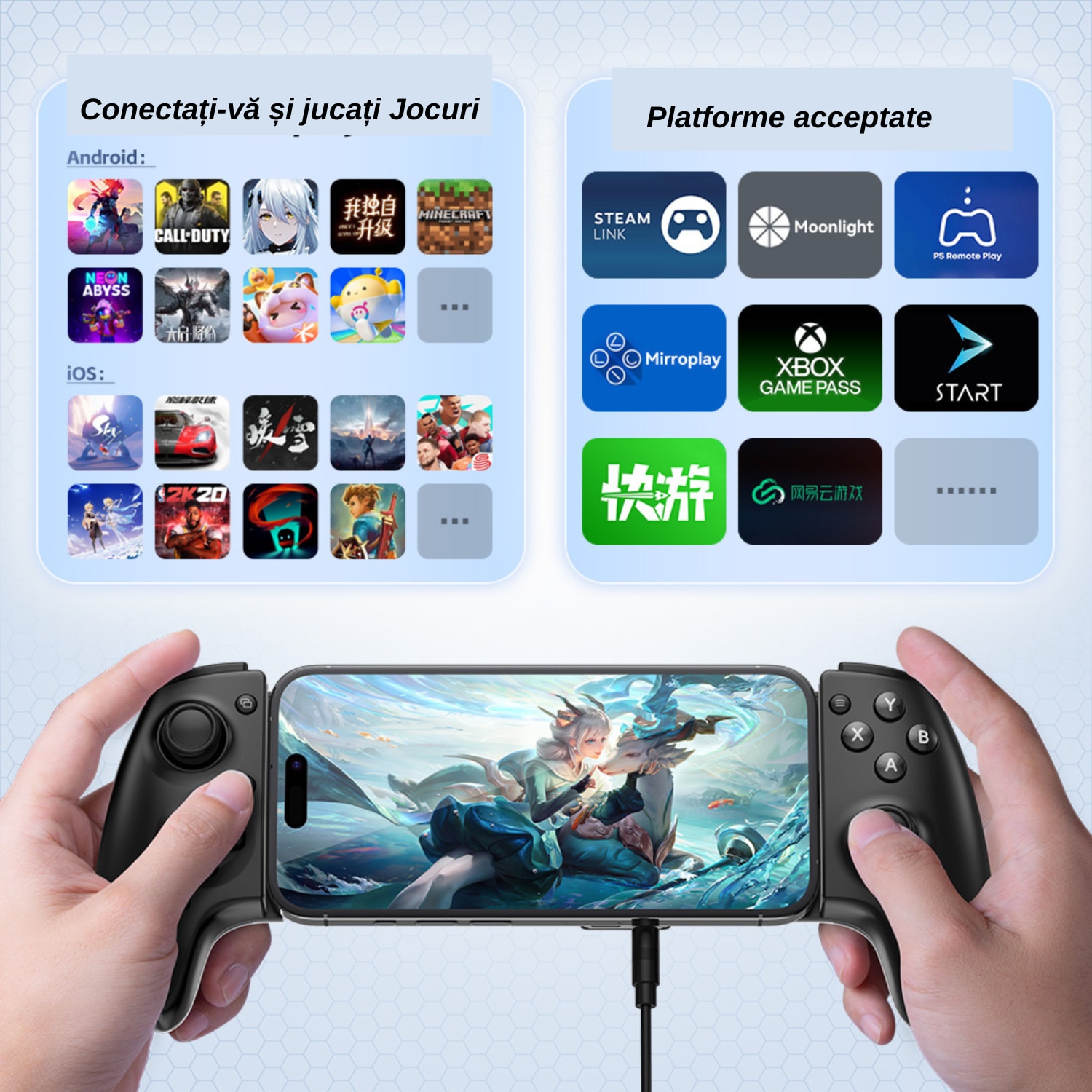 Gamepad Universal Wireless AB01 – Joystick Telescopic Bluetooth + Cablu, Compatibil Android, iOS si PC