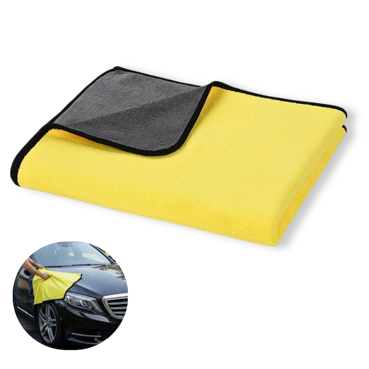 Laveta Auto Mare din Microfibra, Super-Absorbanta, 90x60 cm, Galben-Gri