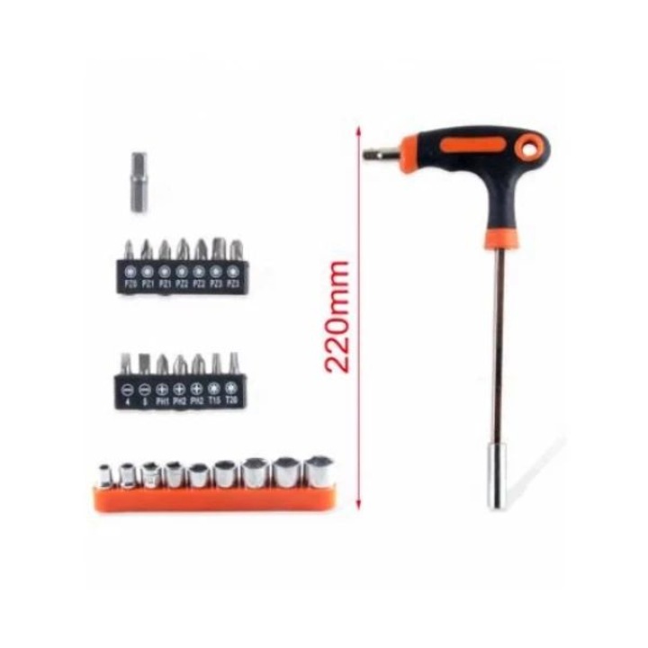 Karbonacél csavarhúzó bitkészlet – 25 db bit – 6 mm szár – 220 mm nyél