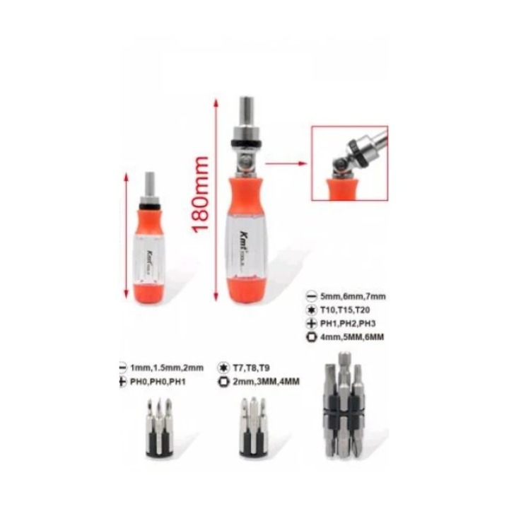 Műanyag, karbonacél racsnis csavarhúzó bitkészlet – 27 db bit – 6 mm szár – 105, 180 mm fogantyú