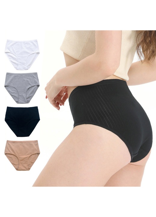 Комплект 4 Дамски Бикини Памук, Голям Размер, Висока Талия, Дишащи, Ежедневен Стил, Удобни, 95% Памук 5% Еластан, Бял/Черен/Сив/Камилско кафяво, Бял/Черен/Сив/Камел