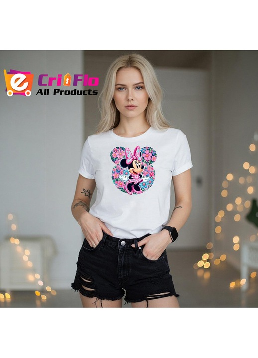 Tricou Dama Minnie Mouse Floral, Alb