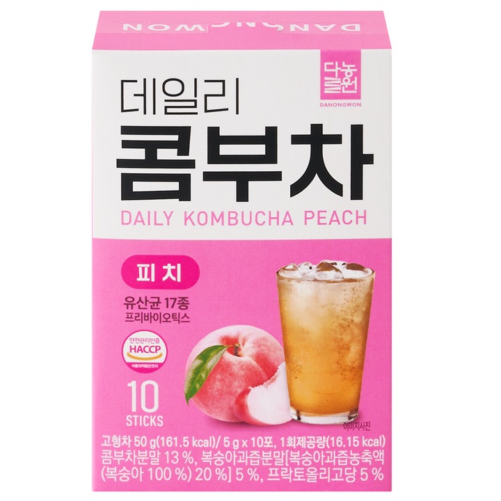 Ceai Kombucha, Danongwon, pudra instant cu aroma de piersica, 5 g × 10 plicuri